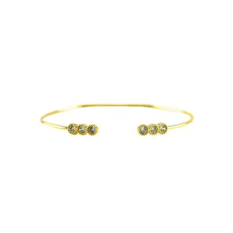 Elegant Thin Delicate Wire Band Round CZ Dainty Gold Tone Brass Bangle