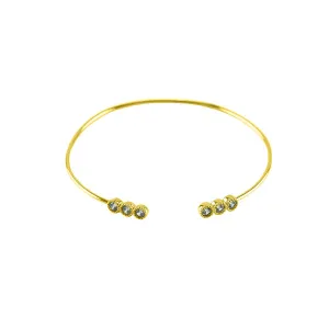 Elegant Thin Delicate Wire Band Round CZ Dainty Gold Tone Brass Bangle