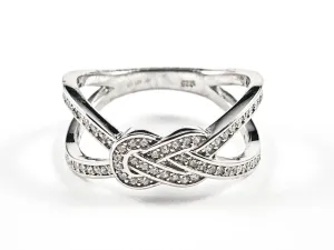 Elegant Unique X Cross With Middle Knot Design Silver Ring