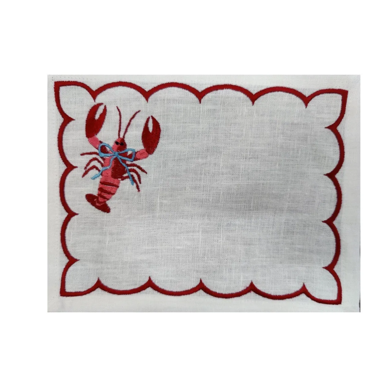 Embroidered Lobster Linen Cocktail Napkins/Coasters, Set of 4