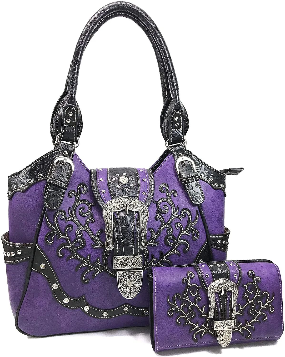 Embroidery Buckle Concealed Carry Shoulder Handbag with Cross-Body Wallet