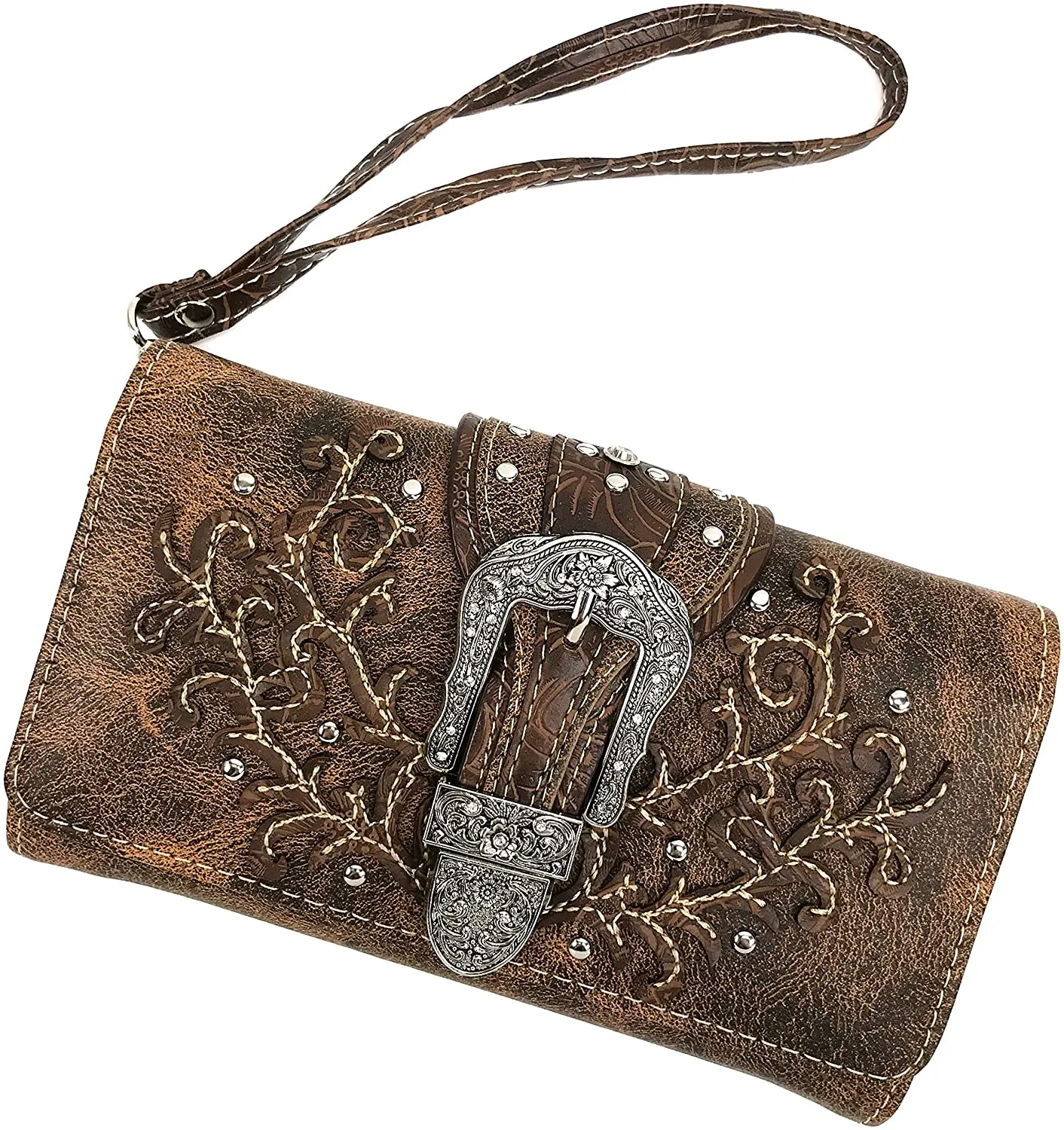 Embroidery Buckle Concealed Carry Shoulder Handbag with Cross-Body Wallet