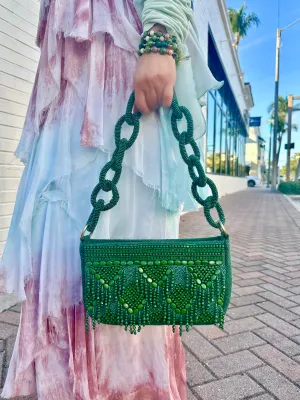 Enchanted Emerald Beaded Shoulder Bag