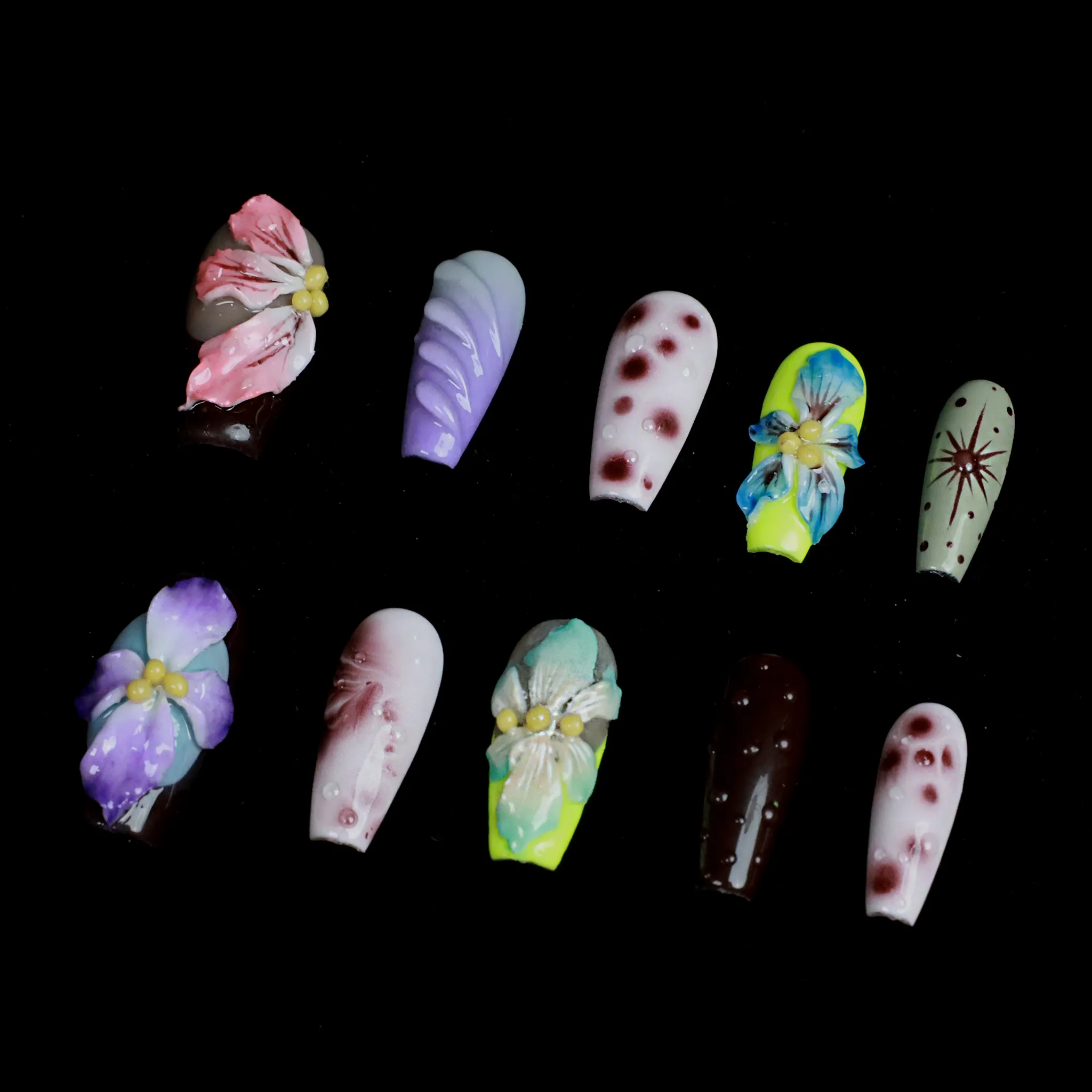 Ethereal Blossom Custom Press On Nails | 3D Floral Elegance Handcrafted Nails | Short Trapezoid Fake Nails | Party, Birthday, Everyday Look