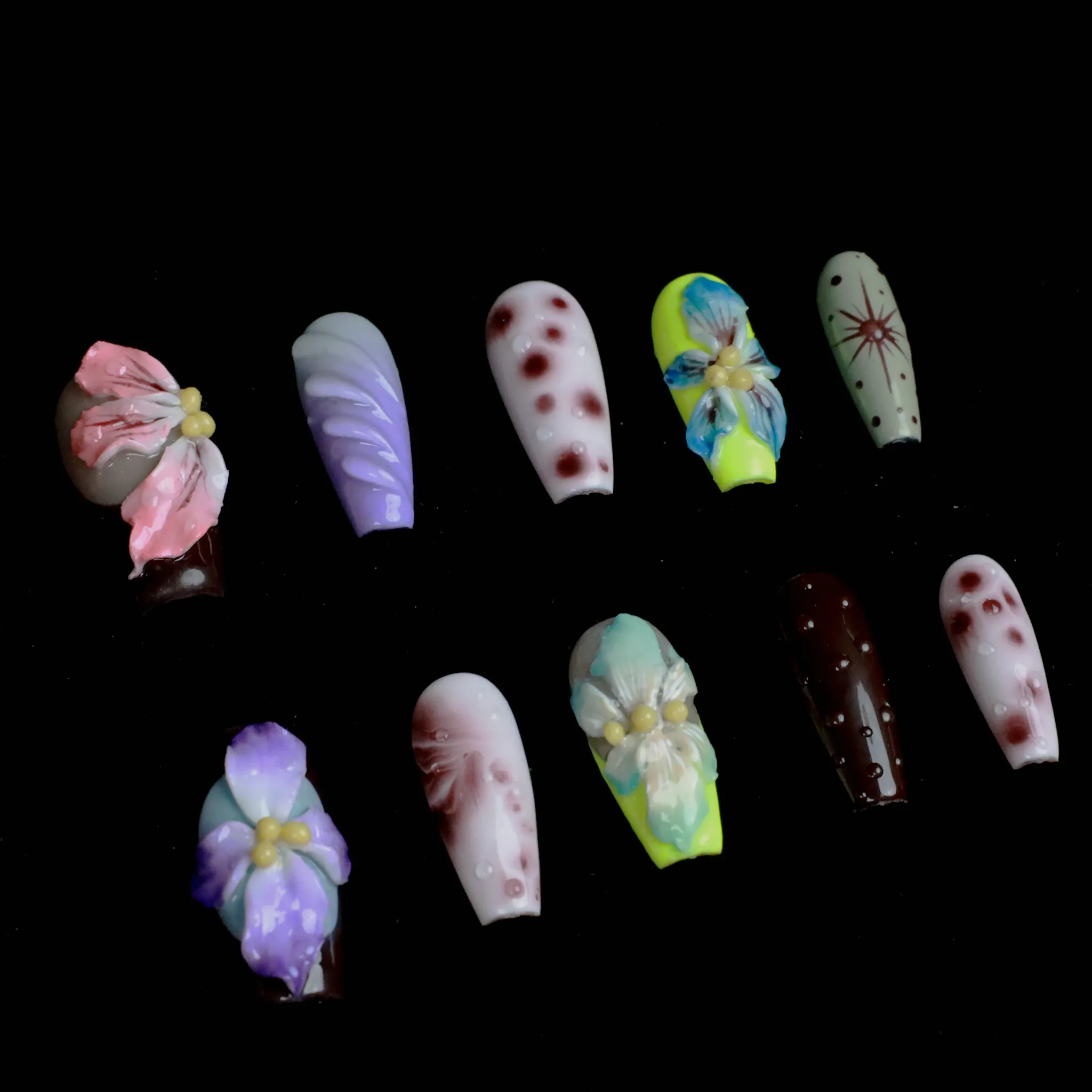 Ethereal Blossom Custom Press On Nails | 3D Floral Elegance Handcrafted Nails | Short Trapezoid Fake Nails | Party, Birthday, Everyday Look