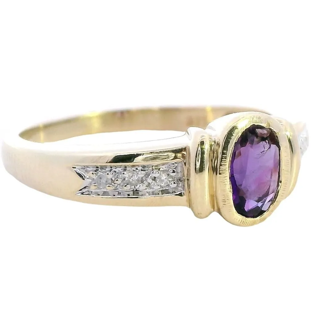 Exquisite 9ct Yellow Gold Amethyst & Diamond Ring - Sustainability & Elegance