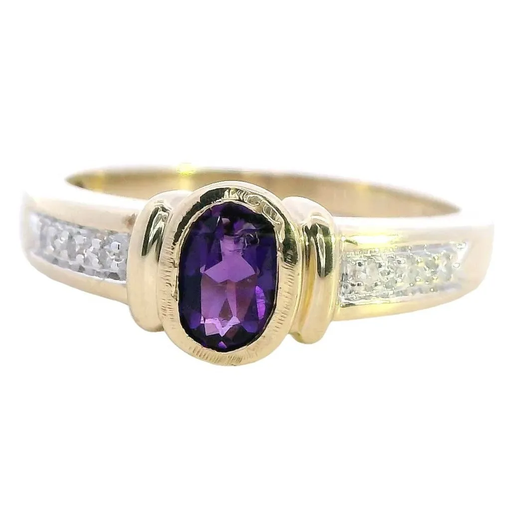 Exquisite 9ct Yellow Gold Amethyst & Diamond Ring - Sustainability & Elegance