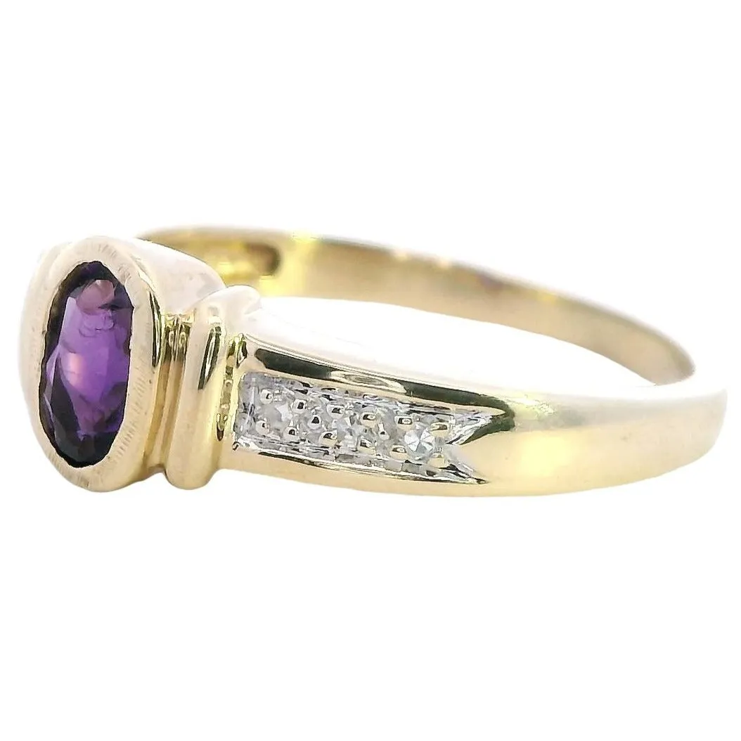 Exquisite 9ct Yellow Gold Amethyst & Diamond Ring - Sustainability & Elegance