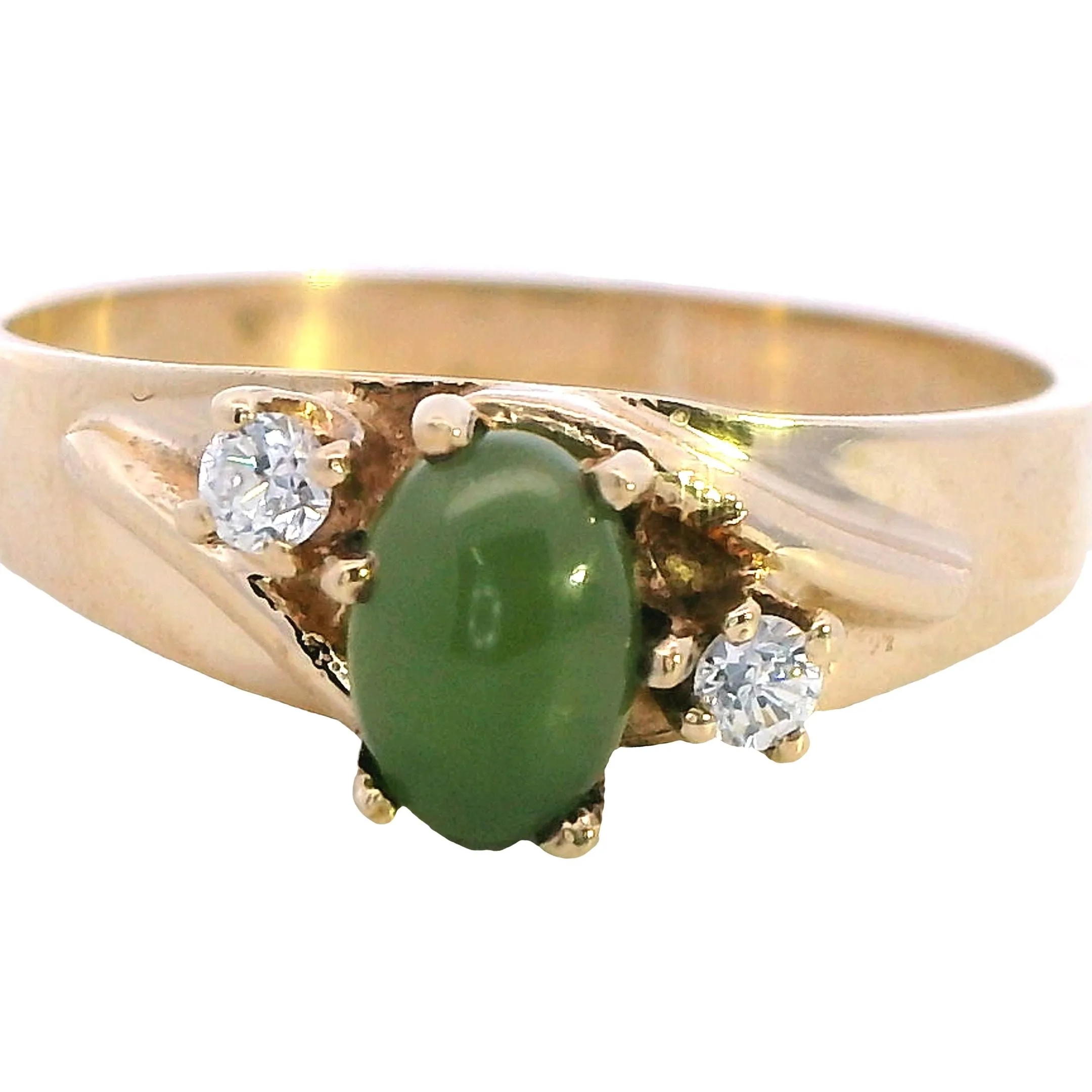 Exquisite 9ct Yellow Gold Nephrite Jade & Cubic Zirconia Ring