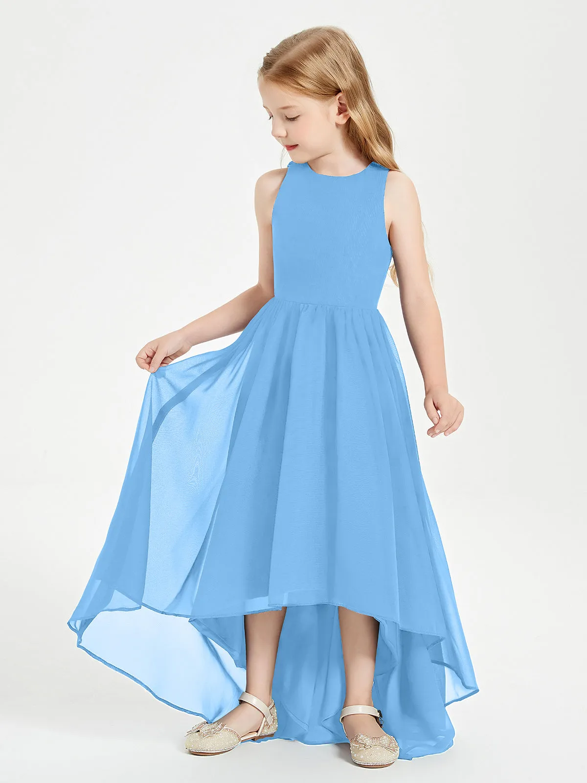 Exquisite Asymmetrical Junior Bridesmaid Dresses Scoop Neck Blue