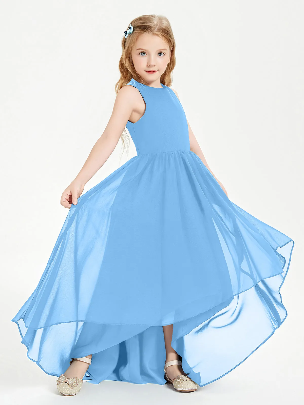 Exquisite Asymmetrical Junior Bridesmaid Dresses Scoop Neck Blue