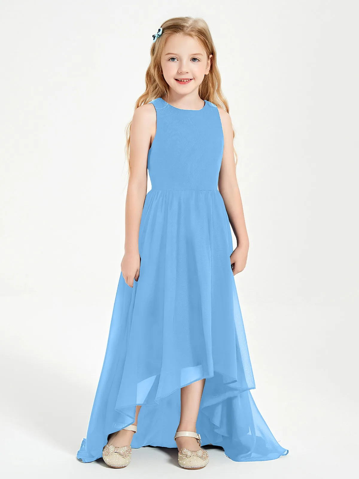 Exquisite Asymmetrical Junior Bridesmaid Dresses Scoop Neck Blue