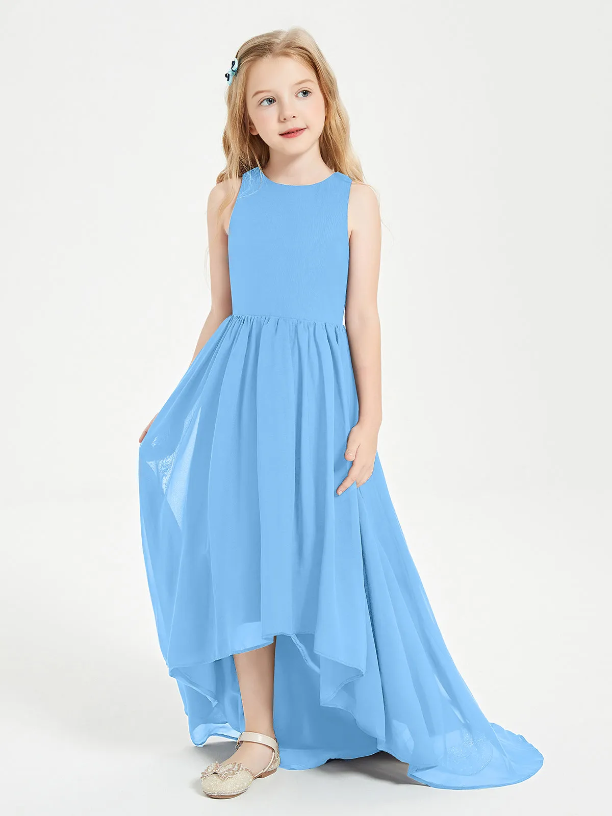 Exquisite Asymmetrical Junior Bridesmaid Dresses Scoop Neck Blue