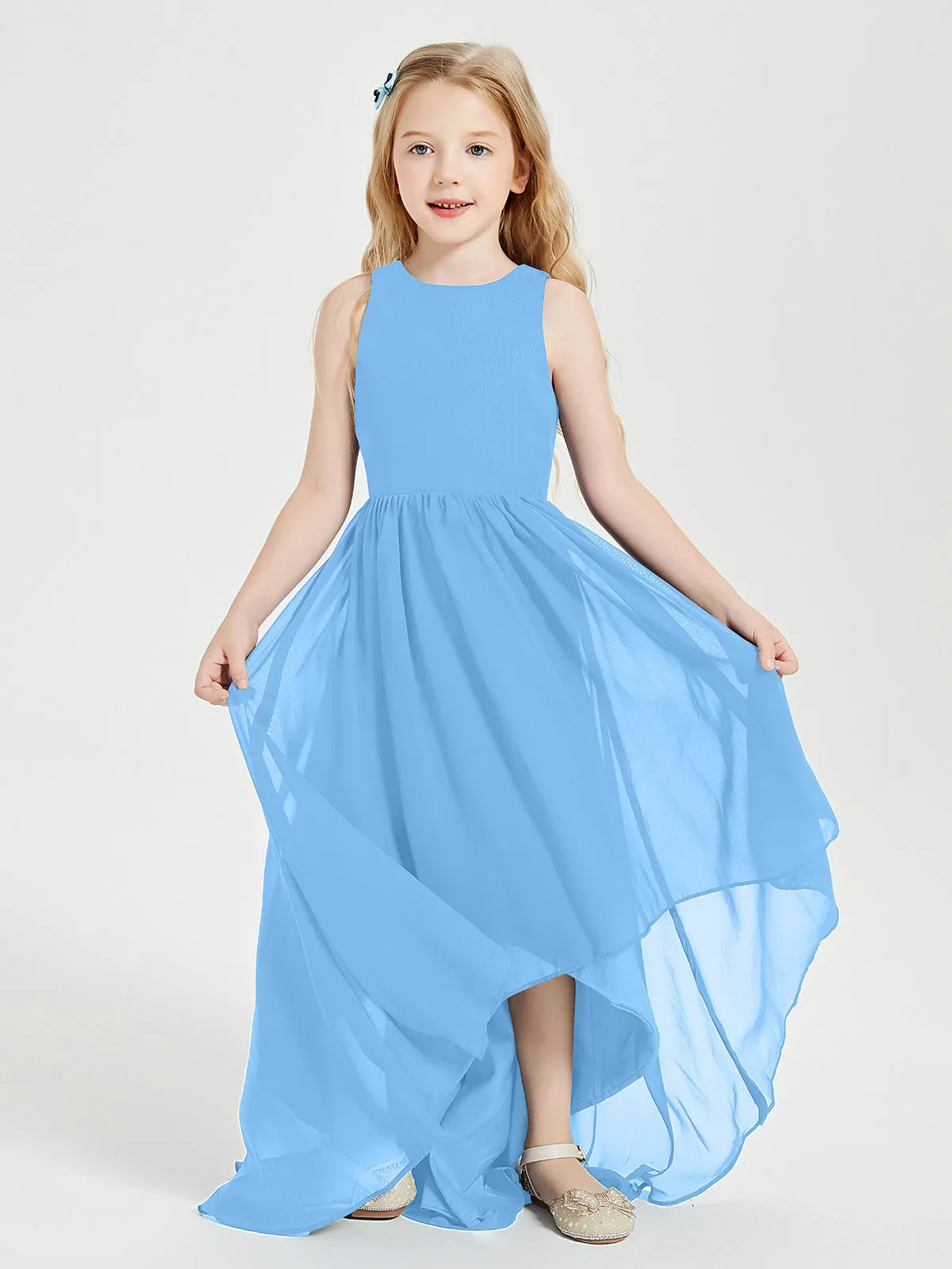 Exquisite Asymmetrical Junior Bridesmaid Dresses Scoop Neck Blue