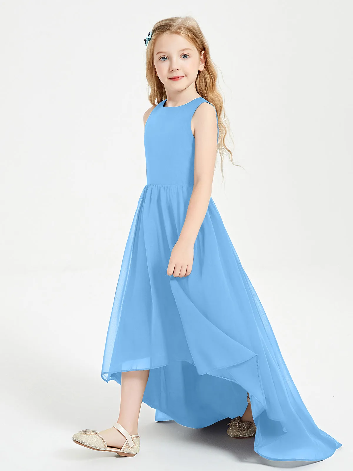 Exquisite Asymmetrical Junior Bridesmaid Dresses Scoop Neck Blue