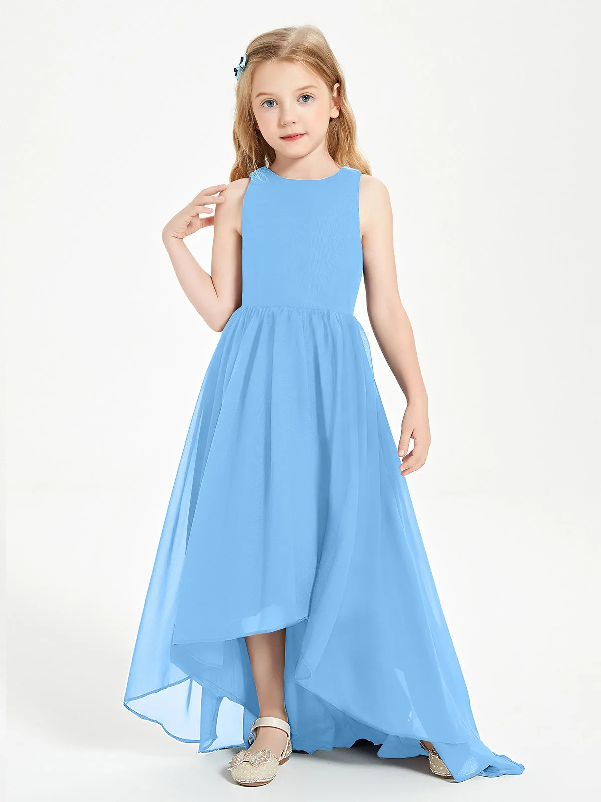 Exquisite Asymmetrical Junior Bridesmaid Dresses Scoop Neck Blue