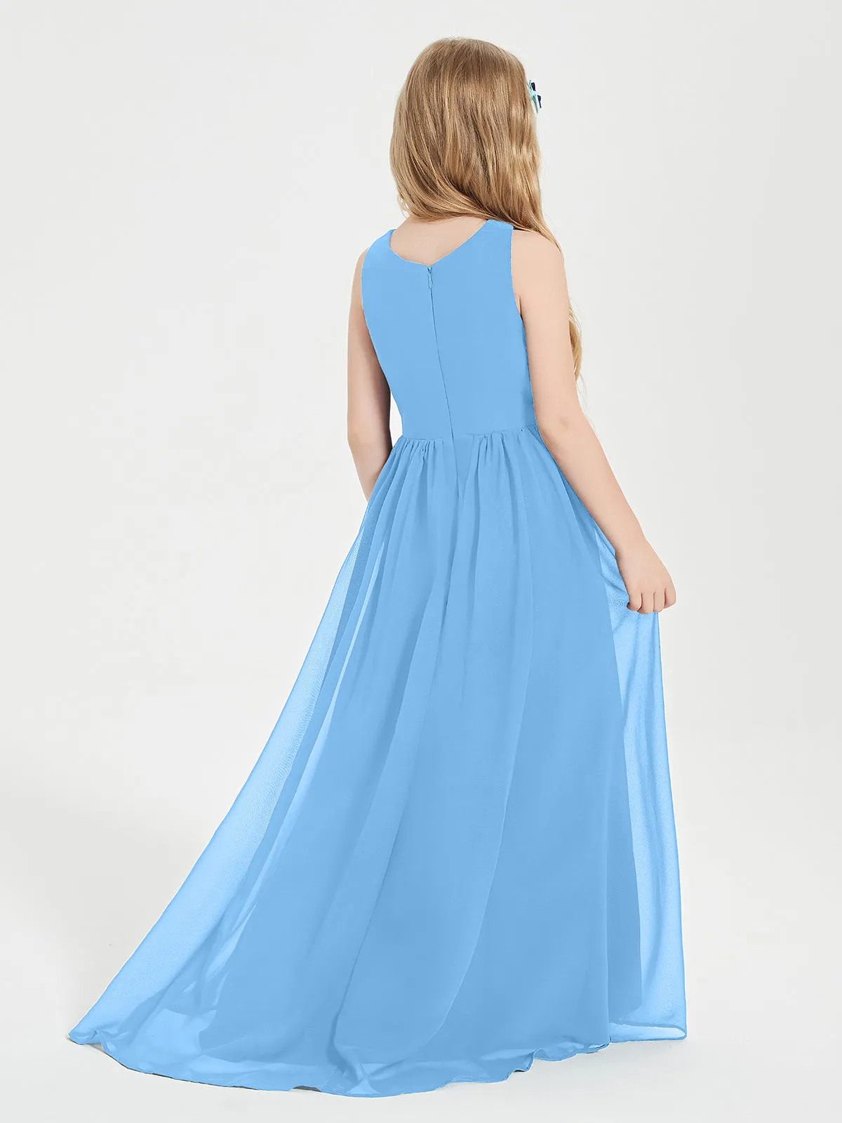 Exquisite Asymmetrical Junior Bridesmaid Dresses Scoop Neck Blue