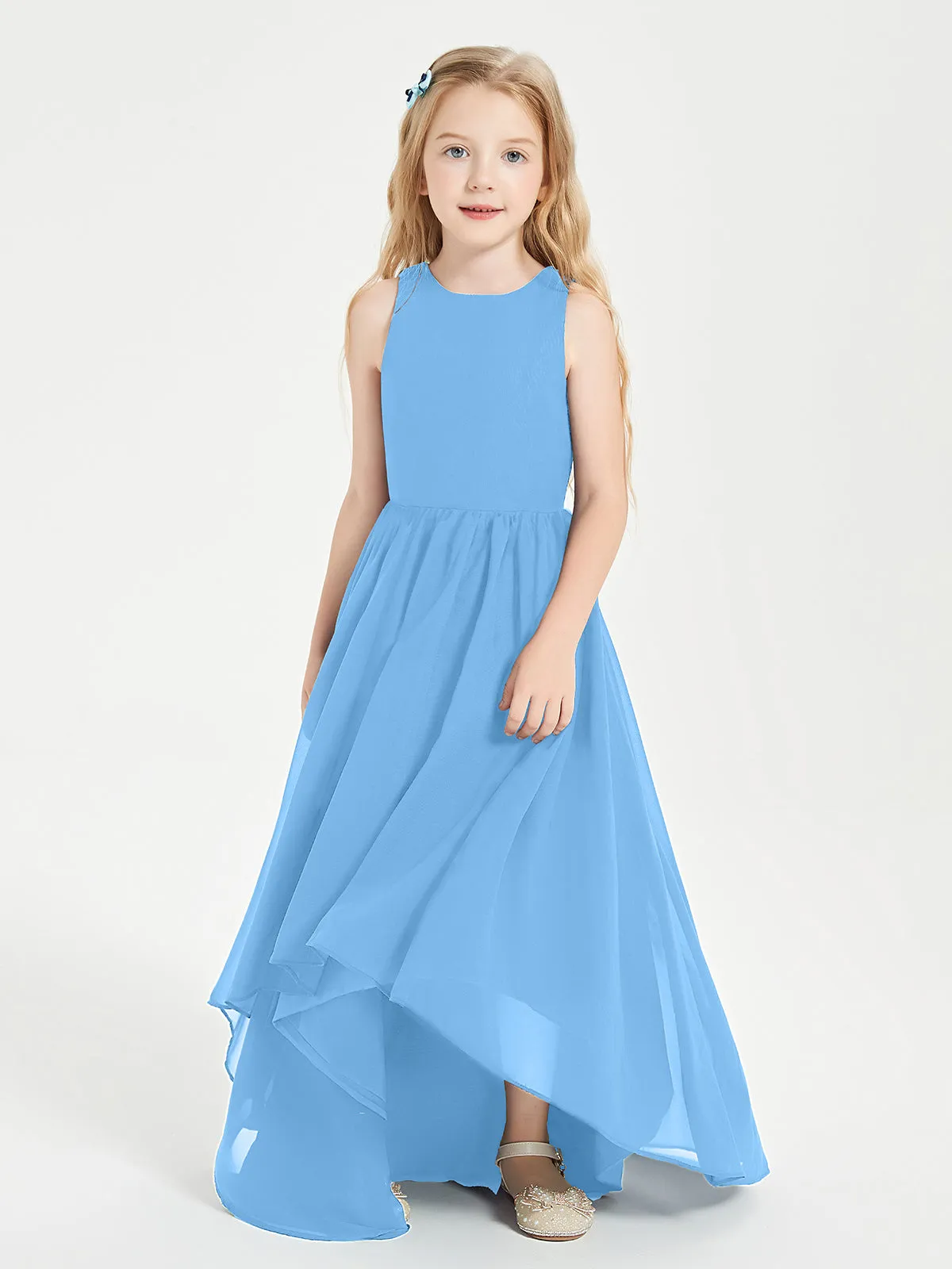 Exquisite Asymmetrical Junior Bridesmaid Dresses Scoop Neck Blue