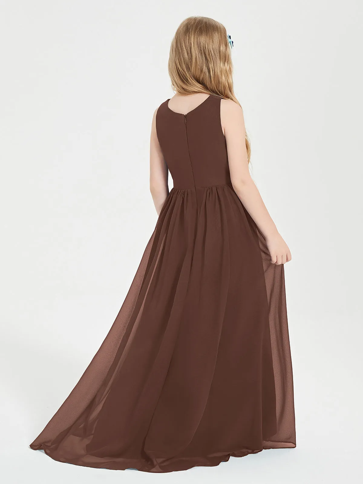 Exquisite Asymmetrical Junior Bridesmaid Dresses Scoop Neck Chocolate