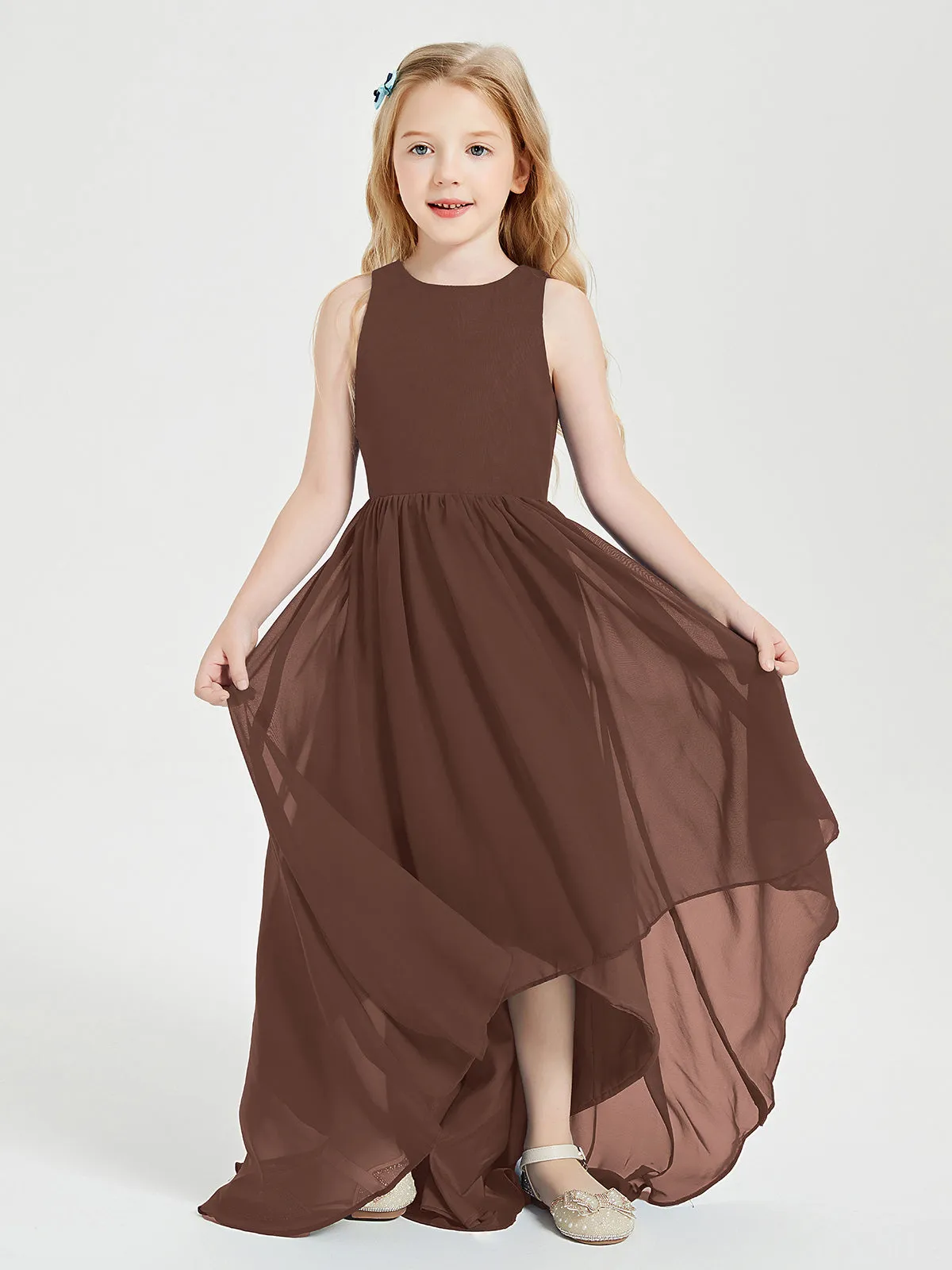 Exquisite Asymmetrical Junior Bridesmaid Dresses Scoop Neck Chocolate