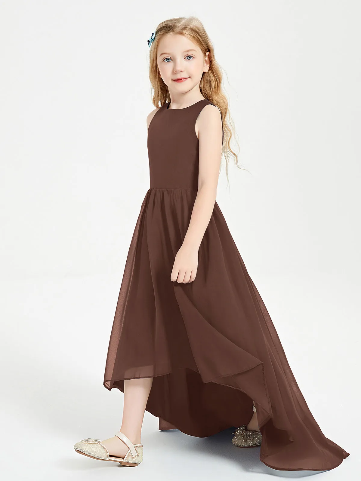 Exquisite Asymmetrical Junior Bridesmaid Dresses Scoop Neck Chocolate