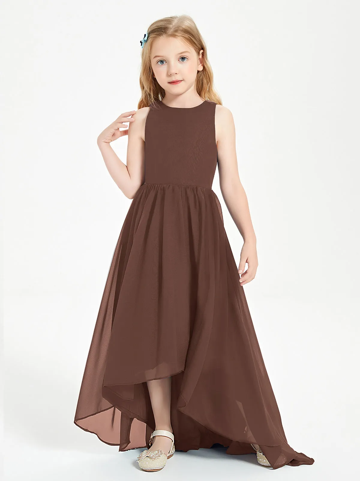 Exquisite Asymmetrical Junior Bridesmaid Dresses Scoop Neck Chocolate