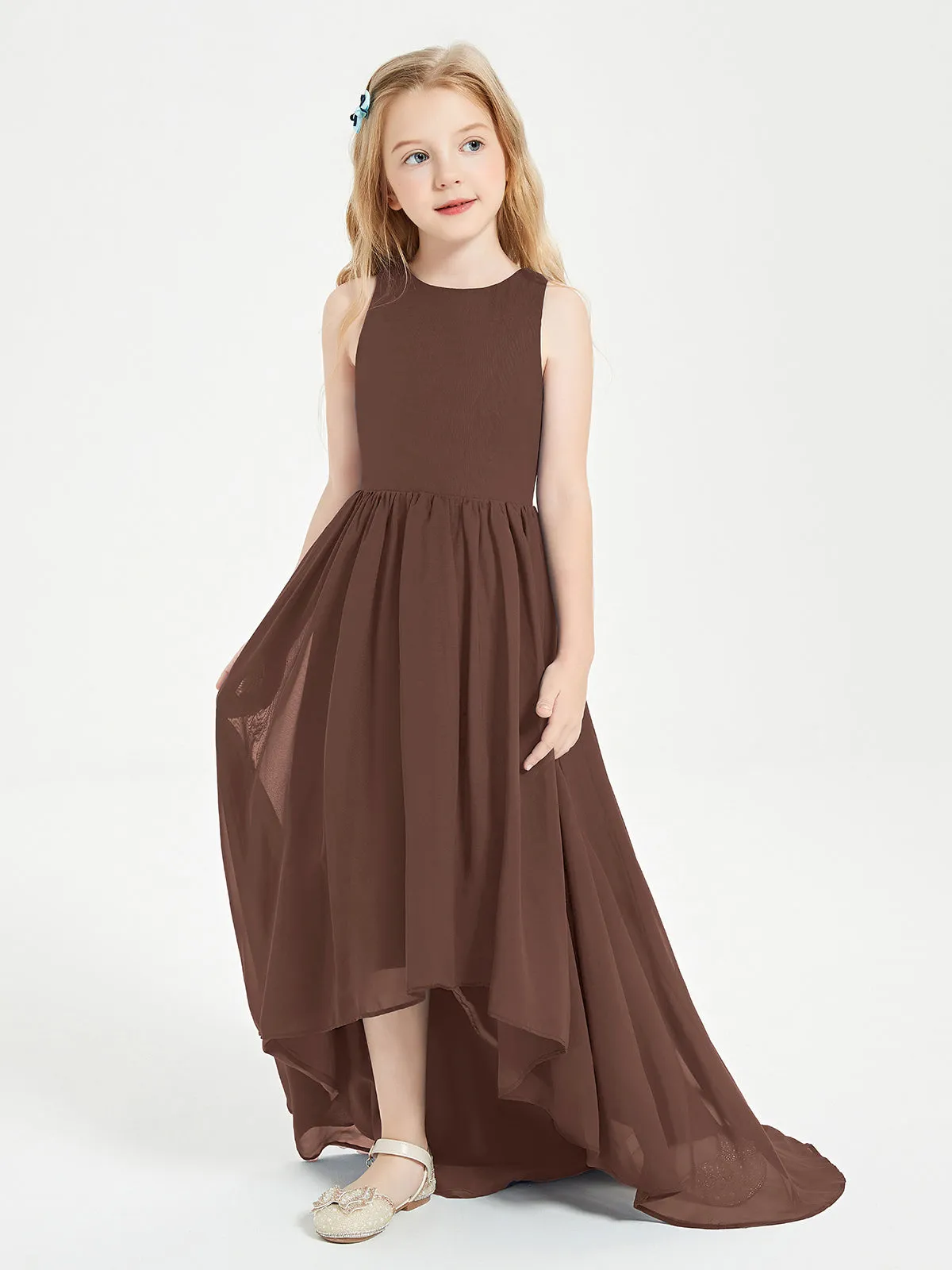 Exquisite Asymmetrical Junior Bridesmaid Dresses Scoop Neck Chocolate