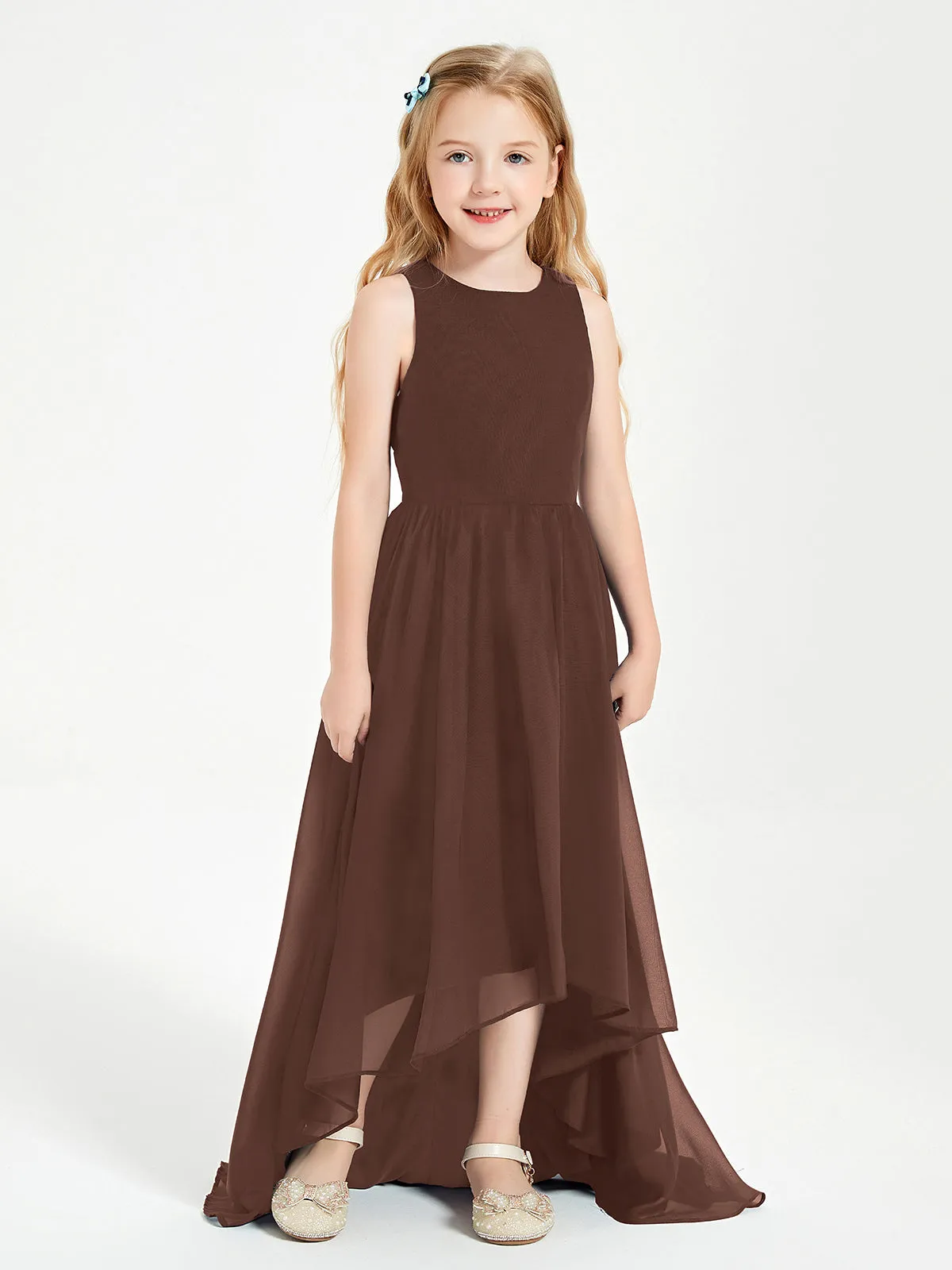 Exquisite Asymmetrical Junior Bridesmaid Dresses Scoop Neck Chocolate