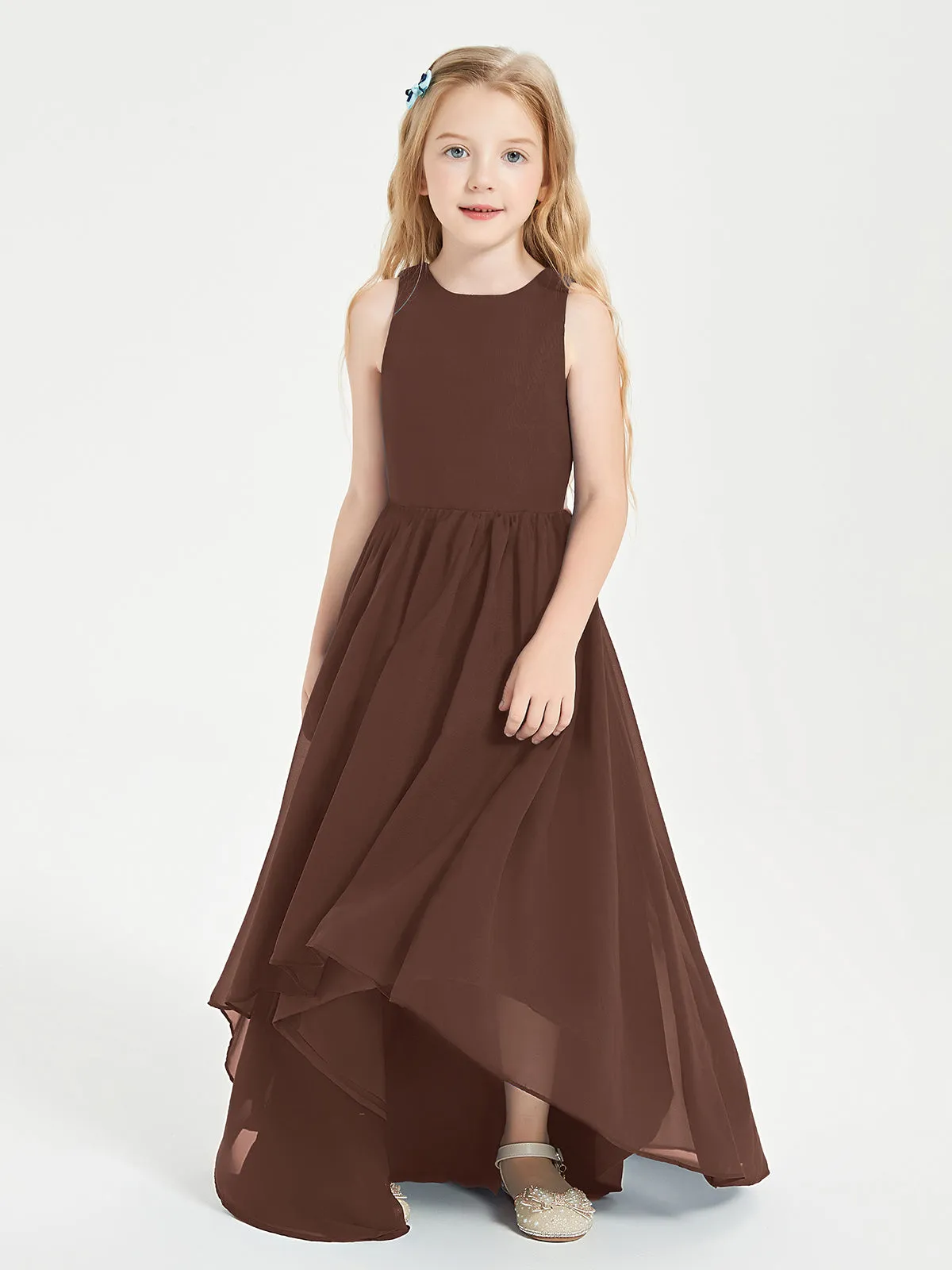 Exquisite Asymmetrical Junior Bridesmaid Dresses Scoop Neck Chocolate