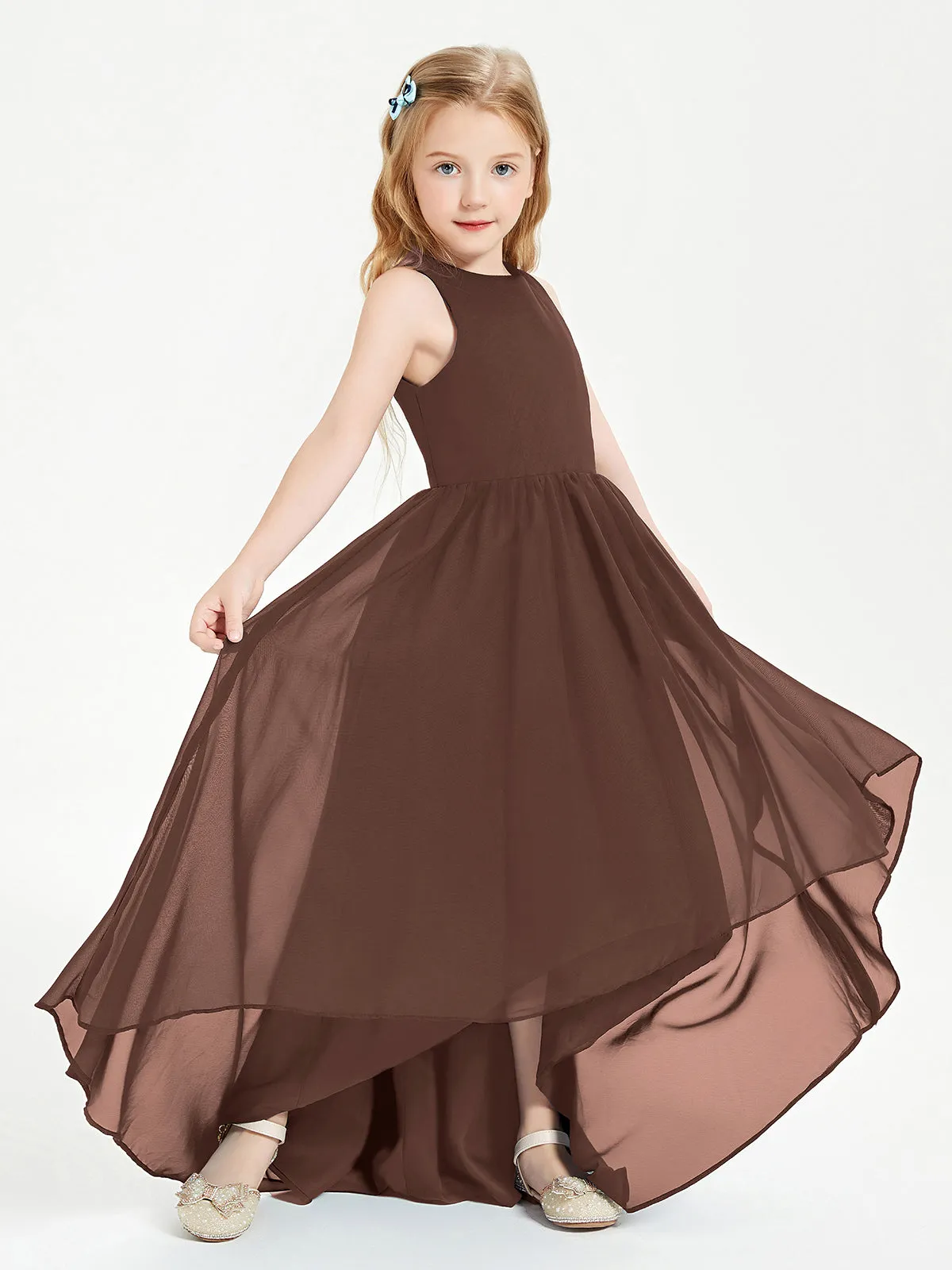 Exquisite Asymmetrical Junior Bridesmaid Dresses Scoop Neck Chocolate