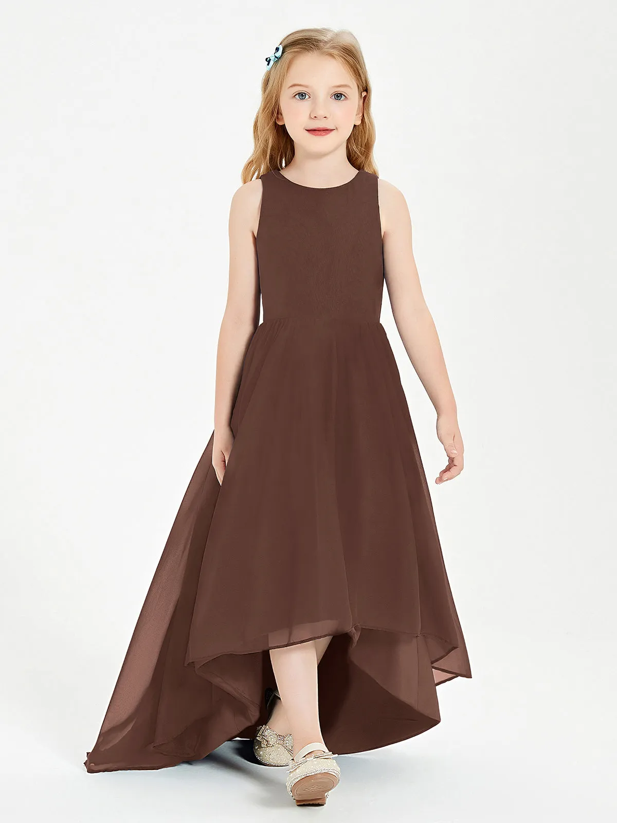 Exquisite Asymmetrical Junior Bridesmaid Dresses Scoop Neck Chocolate