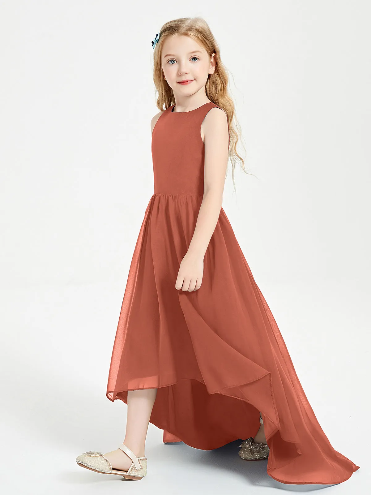 Exquisite Asymmetrical Junior Bridesmaid Dresses Scoop Neck Rust