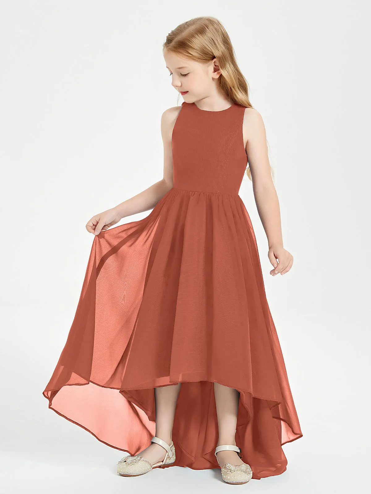 Exquisite Asymmetrical Junior Bridesmaid Dresses Scoop Neck Rust