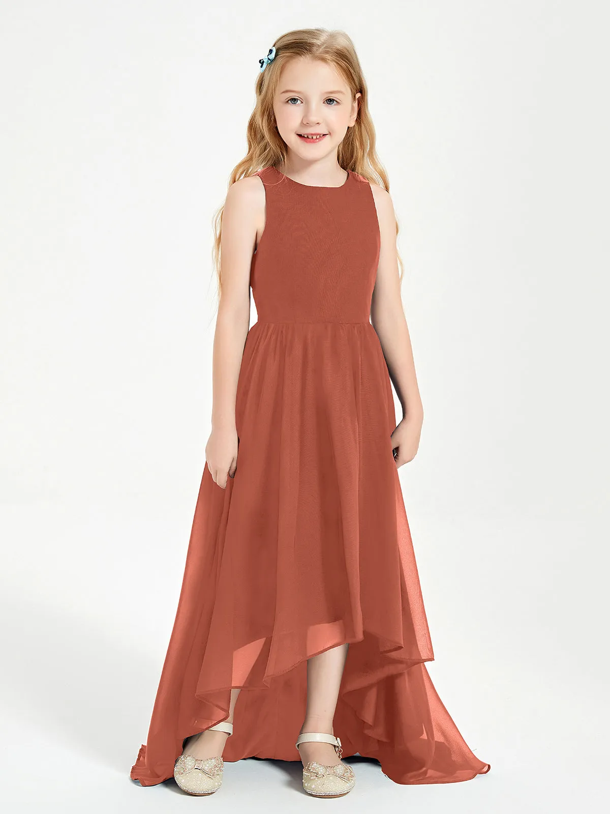 Exquisite Asymmetrical Junior Bridesmaid Dresses Scoop Neck Rust