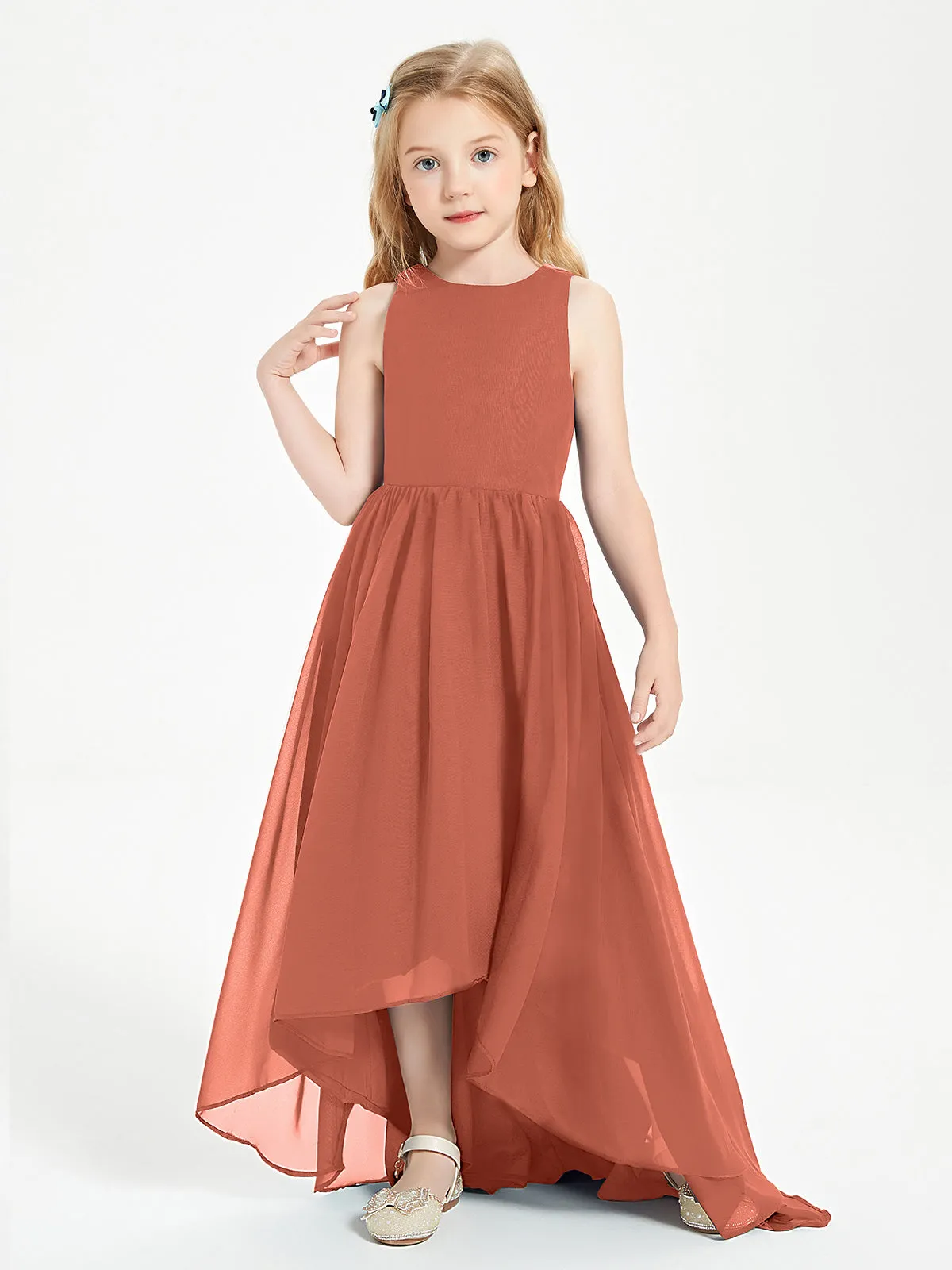 Exquisite Asymmetrical Junior Bridesmaid Dresses Scoop Neck Rust