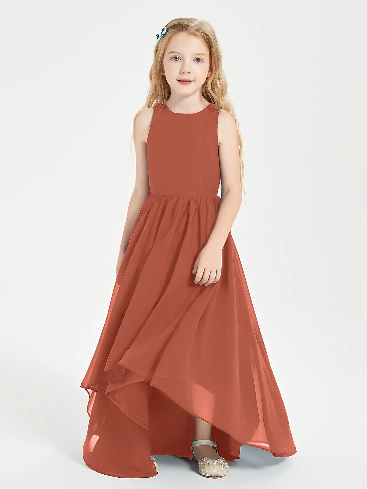 Exquisite Asymmetrical Junior Bridesmaid Dresses Scoop Neck Rust