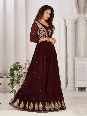 Exquisite Dark Brown Floor Length Georgette Evening Gown