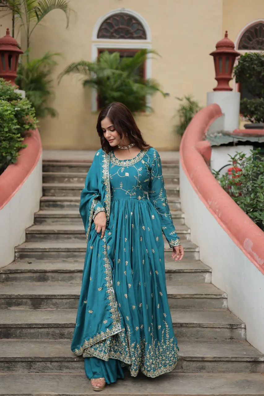 Exquisite Designer Sequined Embroidered Chinon  Sharara Suit