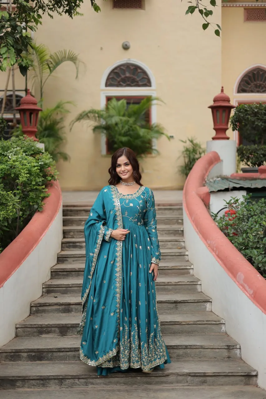 Exquisite Designer Sequined Embroidered Chinon  Sharara Suit