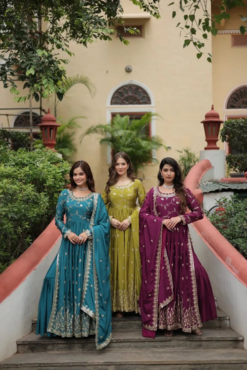 Exquisite Designer Sequined Embroidered Chinon  Sharara Suit