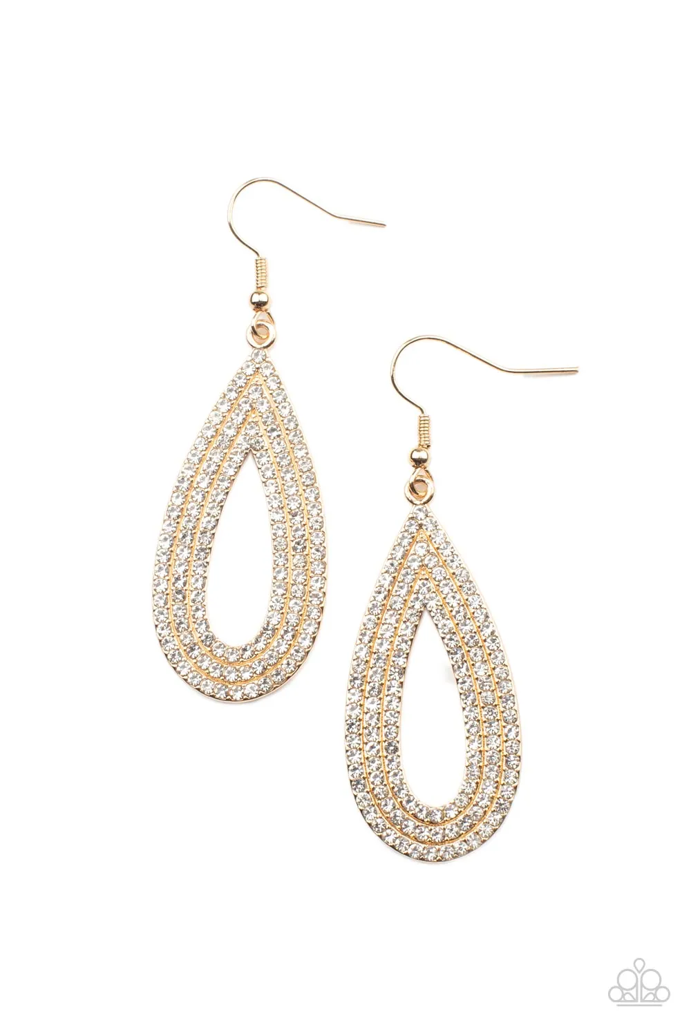 Exquisite Exaggeration - Gold Rhinestone Earrings - Paparazzi Accessories