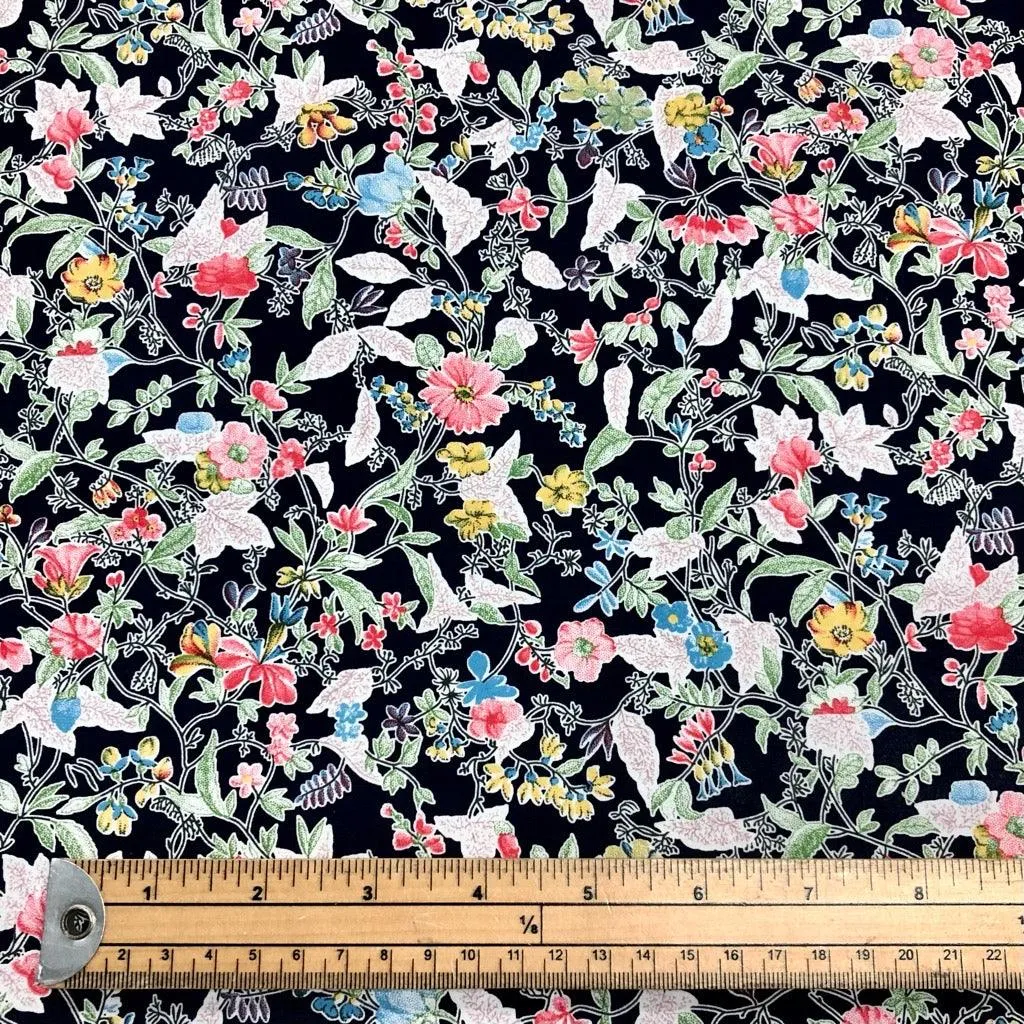 Exquisite Floral on Navy Cotton Lawn Fabric