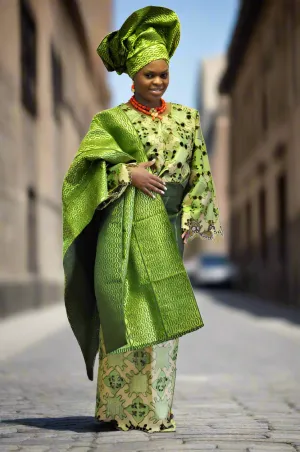 Exquisite Handcut Green Lace Aso oke (Handwoven Material)