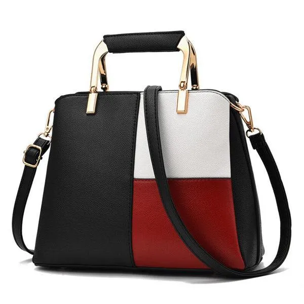 Exquisite Leather Mix Colors Tote Women Bags - Black