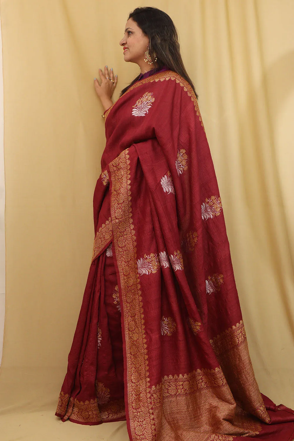 Exquisite Maroon Banarasi Tussar Georgette Saree