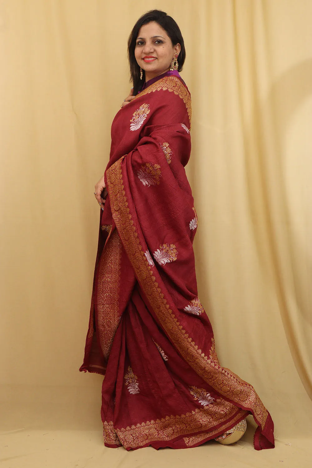 Exquisite Maroon Banarasi Tussar Georgette Saree