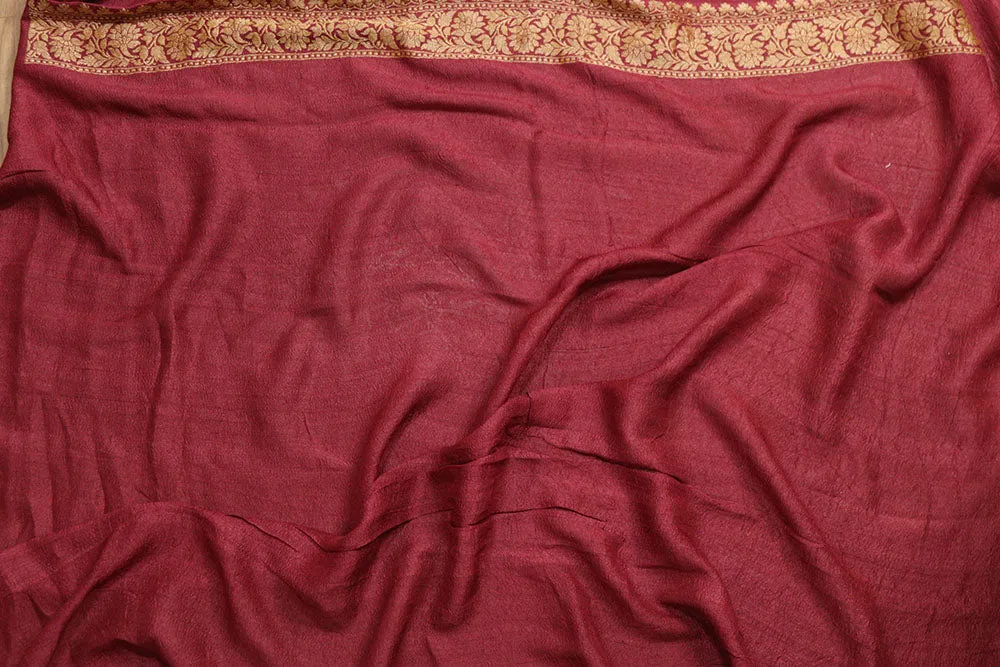 Exquisite Maroon Banarasi Tussar Georgette Saree