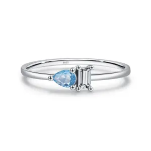 Exquisite Ocean Blue Zircon Sterling Silver Women's Stackable Ring