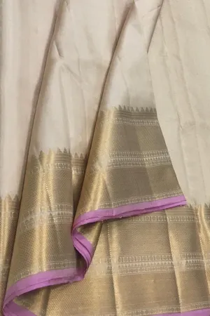 Exquisite Off White Kanjeevaram Pure Silk Saree