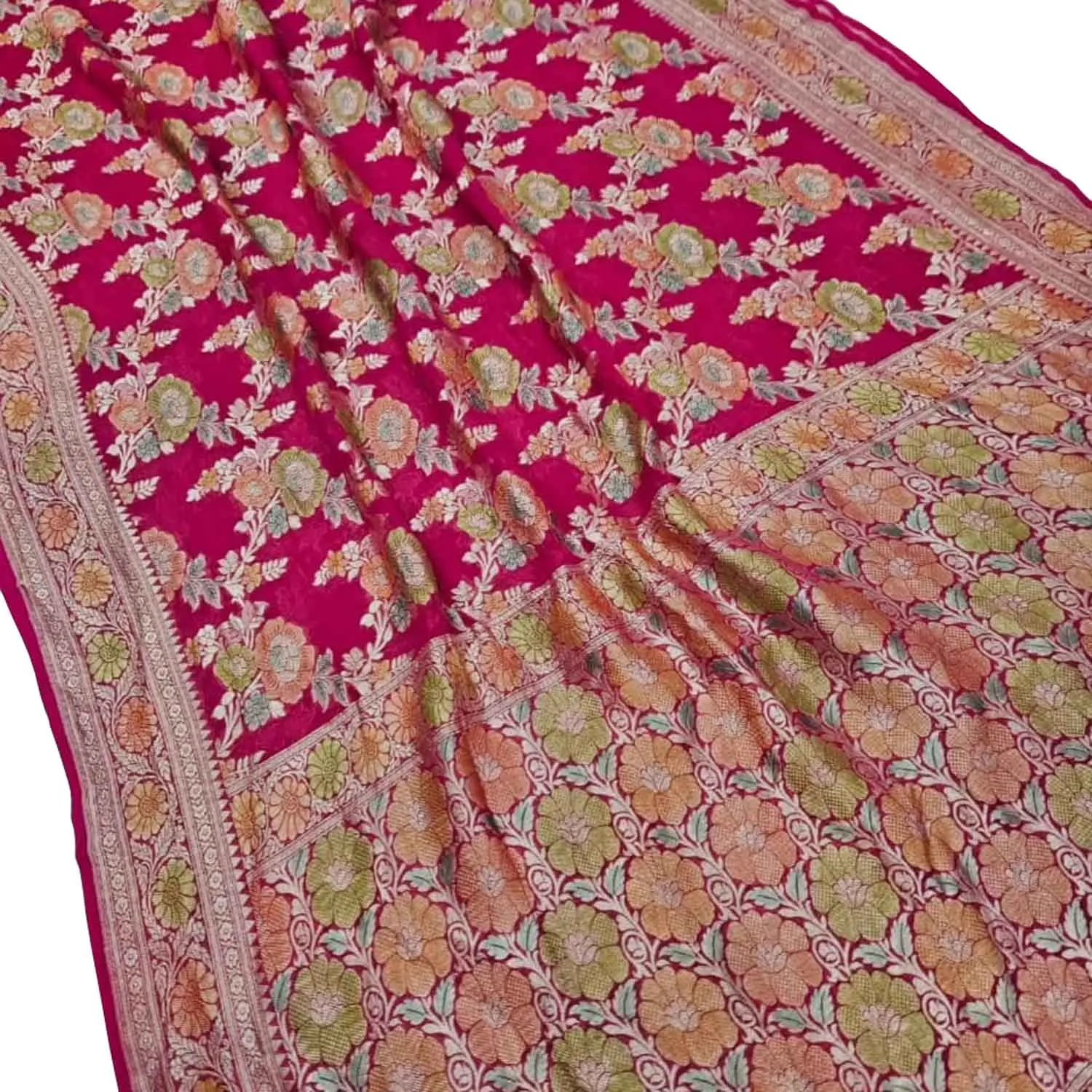 Exquisite Pink Banarasi Georgette Saree with Brush Dye